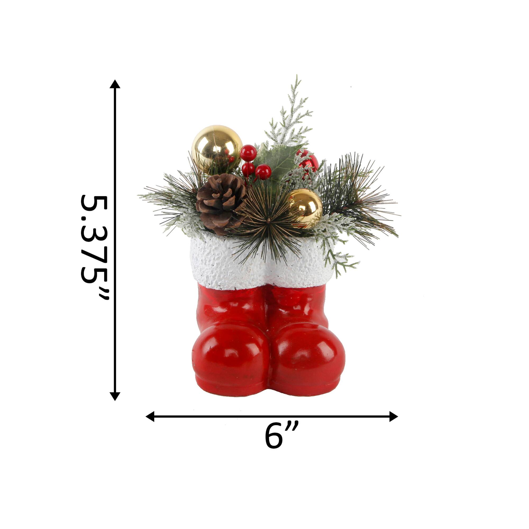 6" Christmas Arrangement In Cement Santa Boots